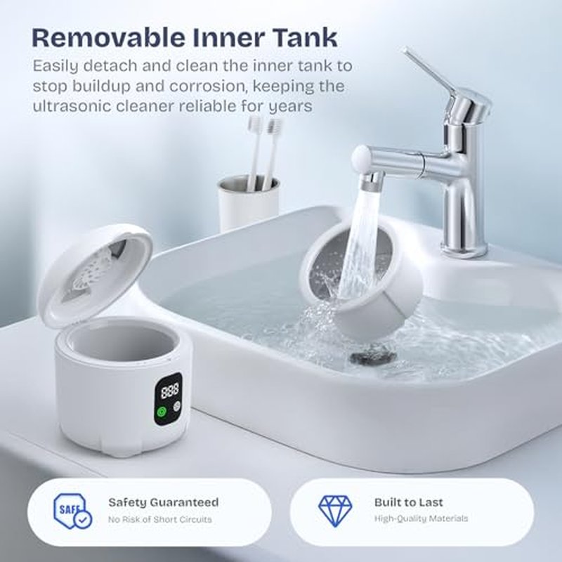 2025 Ultrasonic Retainer Cleaner- 45KHz 25W Portable Denture Cleaner with Drying Function and Removable Inner for Dentures, Mouth Guards, Aligners, Jewelry and More