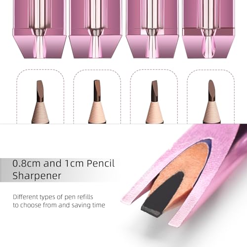 ATOMUS Eyebrow Makeup Sharpener Set - 1cm & 0.8cm Pencil Sharpener - 10pcs Eyebrow Trimmer - Brown & Black Eyebrow Pencil Set for Makeup & Microblading
