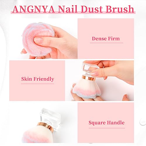 ANGNYA Nail Dust Brush, Pink Rose Soft Duster Brush Art Dust Powder Remover Makeup Manicure Brushes Clean Up Tools for Acrylic Nails