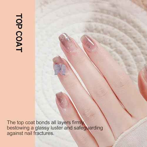ADHERE Top Coat- 15ML No Wipe Top Coat Gel Nail Polish,Clear Color Gel Shine Finish and Long Lasting, Soak Off Nail Lamp,for Home DIY and Nail Salon
