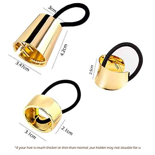 Ponytail Cuff Gold for Women Girls Metal Circle Elastic Hair Ties Rubber Bands Holder Fashion Hair Accessories Ladies Hair Rings Xmas Birthday Valentines Present Set 3 Styles