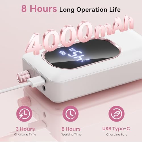 Professional Electric Nail Drill 45000RPM, Portable Nail File for Acrylic Gel Nails, Cordless Rechargeable Salon-Grade Ultra Power Nail Drill Kit for Shaping, Polishing & Removing Gel Nails