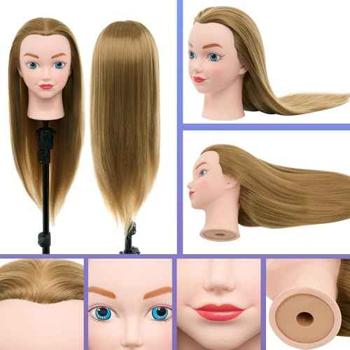 Mannequin Head with Hair - 20 Inch Cosmetology Manikin Practice Braiding Doll Head for Hair Styling, Training Head for Braiding Hairdressing for Kids #27