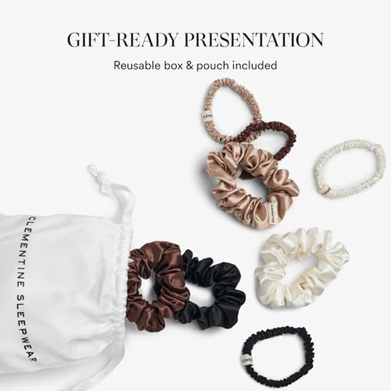 Clementine Sleepwear Organic Silk Scrunchie Set Ice Cream | 4 Skinny and 4 Midi Scrunchies Made with GOTS Certified Silk for Gentle, Frizz-Free Styling