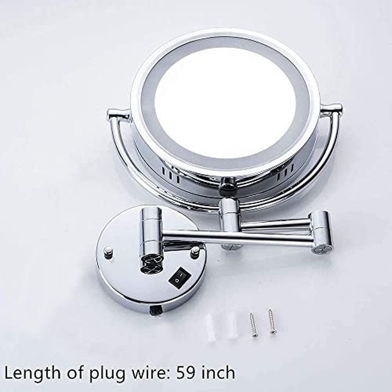 Hardwire LED Lighted Wall Magnifying Mirror for Bathroom with 10x Magnification Sliver,9 Inch Round Surface 13" Extendable Arm Polish Chrome