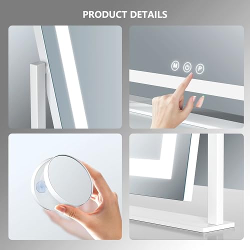 Lighted Makeup Mirror, Hollywood Vanity Mirror with Lights, Three Color Lighting Modes, LED Mirror, Smart Touch Control, 360¡ÆRotation (15.2in. Curved)