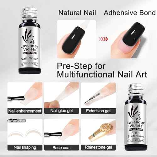 Lavender Violets 49pcs Gel Nail Polish Set 45 Colors Neon Glow in the Dark Effect with Nail Primer Builder Base Coat Glossy & Matte Top Coat Jelly Shades for Halloween Nail Art Design A950