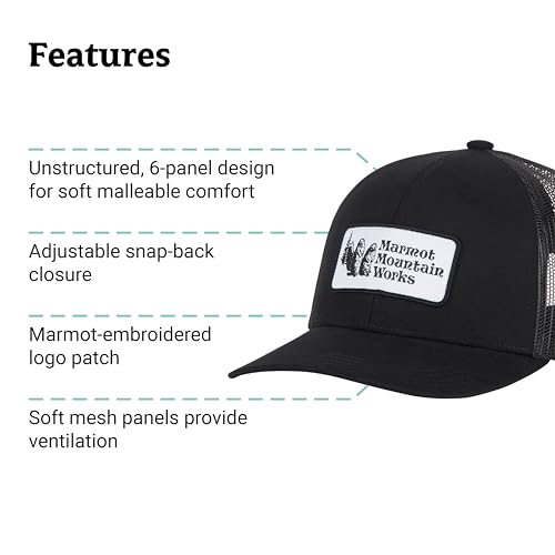 MARMOT Retro Trucker Hat, Black/Black, One Size