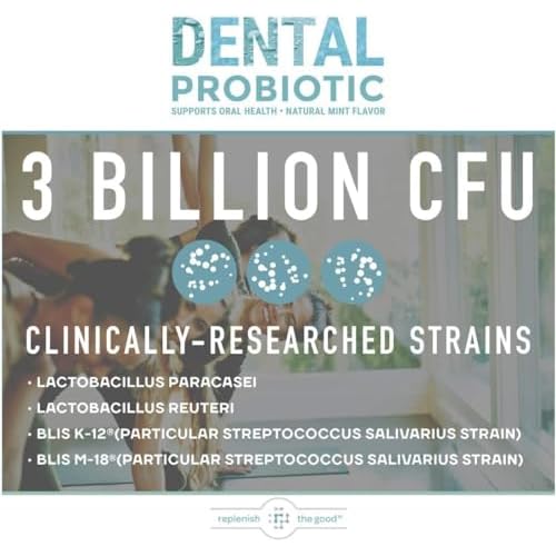 Dental Probiotic, 30 Sugar Free Chewable Tablets, Mint Flavor - Vegan Supplements w/BLIS K12 & M18 - Boosts Oral Health - Fights Bad Breath (Halitosis), Tooth Decay, Strep Throat