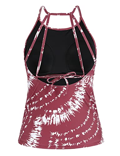 Cadocado Women's Tummy Control Bathing Suit Tops Strappy Tankini Top Only,US14,Red