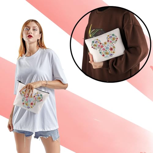 KUIYAI Flower And Garden Festival Makeup Bag Epcot Festival Toiletry Bag Floral Mouse Head Gift Kingdom Family Trip Gift (MouseFlowerMup)