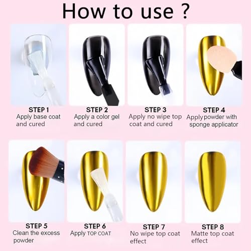 Holographic Mirror Gold Nail Chrome Powder Effect Metallic Dust Sequins UV Gel Gold Chrome Nail Powder Pigment for Nail Art Decoration, Gold Chrome Powder for Nails