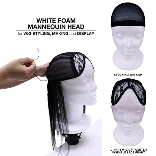 STUDIO LIMITED 11.4-Inch Styrofoam Mannequin Head (1 Pack) - White Foam Wig Stand for Wigs, Hats, Masks, Hairpieces, Arts, Crafts, DIY Projects, Salon Display, and Travel Use