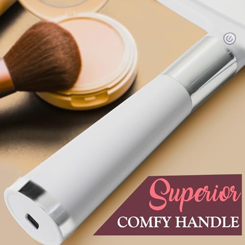 MIRRORVANA Lighted Travel Hand Mirror with Comfy Handle and Detachable Stand - Portable, Thin and Lightweight Design - Rechargeable with 3 LED Light Settings - 9" x 13" (White)