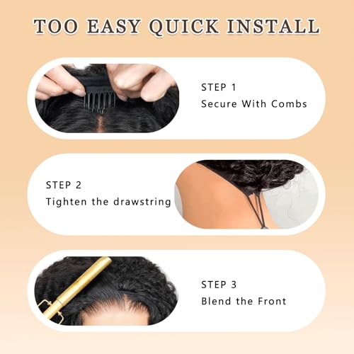 Glueless Half Wig Human Hair with Drawstring Kinky Straight Half Wig 180 Density Headband Wig Human Hair 3 In 1 Seamless Flip Over Half Wigs Human Hair 18 Inch Kinky Curly Half Wig