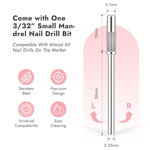 Finea 100 Pc Set Nail Drill Bits 180 Grit Fine Small Sanding Bands with 3.1mm Mini 3/32" Mandrel for Electric File Professional Efile Accessories Manicure Supplies Nail Tech Essentials Light Pink
