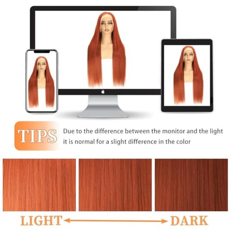 22 Inch Ginger Orange Lace Front Wigs Human Hair Pre Bleached 200% Density 13x6 HD Straight Lace Front Wigs Pre Plucked with baby Hair