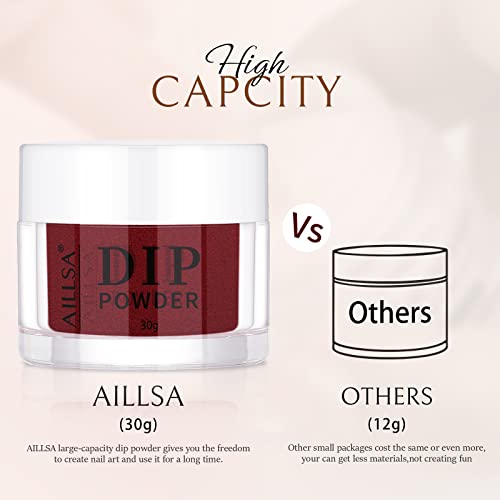 AILLSA Dip Powder Wine Red for Valentine's Day, Red Dip Powder Nail 1 Oz Burgundy Nail Dipping Powder French Nail Art for Starter Manicure Salon DIY at Home, Fall Winter Dip Powder Colors for Women