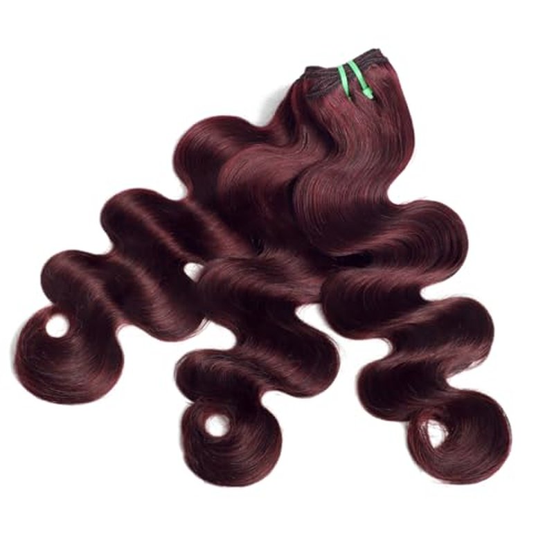 13A Double Drawn 99J Dark Burgundy 3 Bundles Body Wave Human Hair, Double Lifespan Than Regular Hair, Keep Silky And Soft After Washes Colored #99J Wine Cheery Red Bundles Raw Hair 10 12 14 IN
