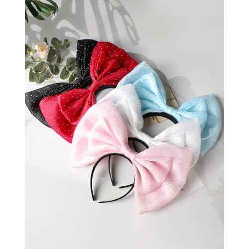 Big Black Bow Headband - Glitter Bows Headpiece for Women Girls, Cute Bowknot Hair Accessories for Birthday Halloween Christmas Cosplay Party Costume Derss Up