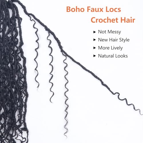 30 Inch Goddess Boho Faux Locs Crother Hair 8 Packs Crochet Locs Hair with Curly Ends Synthetic Bohemian River Crochet hair for Black Women