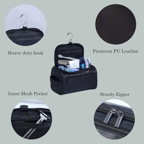 Travel Toiletry Bag for Men PU Leather Cosmetic Bag Travel Kit Travel Bag for Toiletries Medicine Bag Gifts, Brown PU