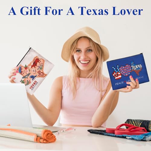 6 Pcs Texas Souvenir Gifts Cosmetic Bag Texas Makeup Bag Texas Themed Zipper Pouch Texas Gifts for Women Traveler Souvenirs