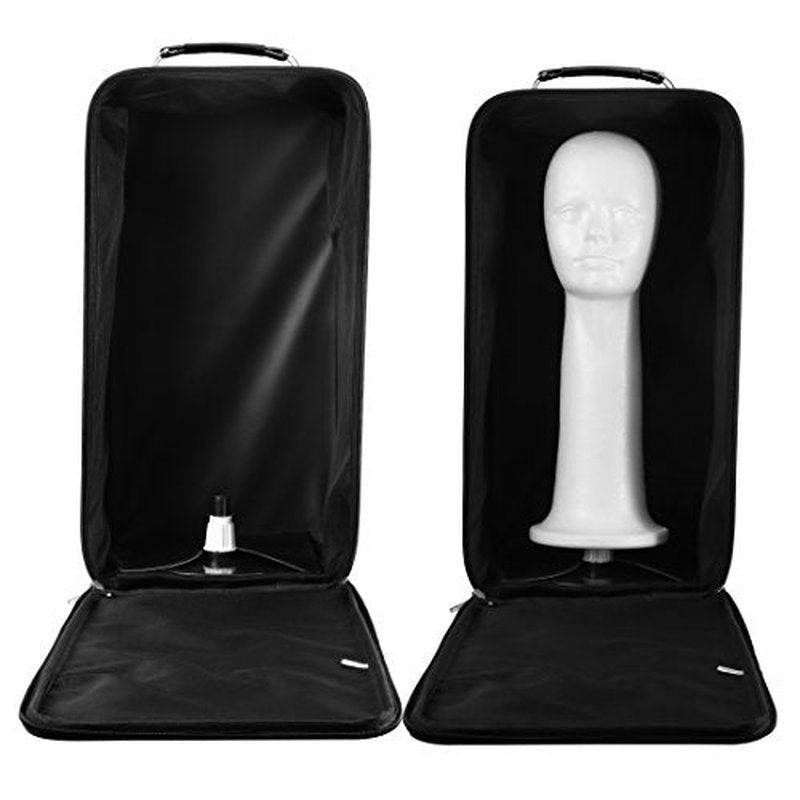 Extra Large Wig Travel Box with Top Handle, Shoulder Strap & Double Zipper, Carrying Case with Removable Head-Holding Base - (Denim Black) by Adolfo Design