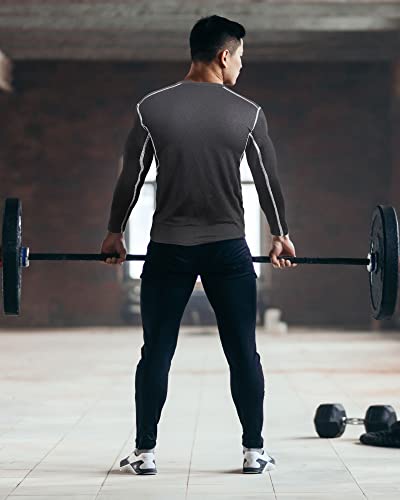 Hicarer 6 Pack Men's Athletic Compression Shirts Long Sleeve Workout Running Undershirt Thermal Sport Base Layer Top(X Large,White, Black and Gray Line, Gray)