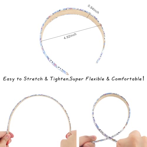 Wecoe 12pcs Headbands for Women Girls Summer Flower Floral Plain Checked Plaid Printed Headbands Hairbands Diy Costume Hair Accessories Women Girls Diademas Coreanas Para Mujer Gifts