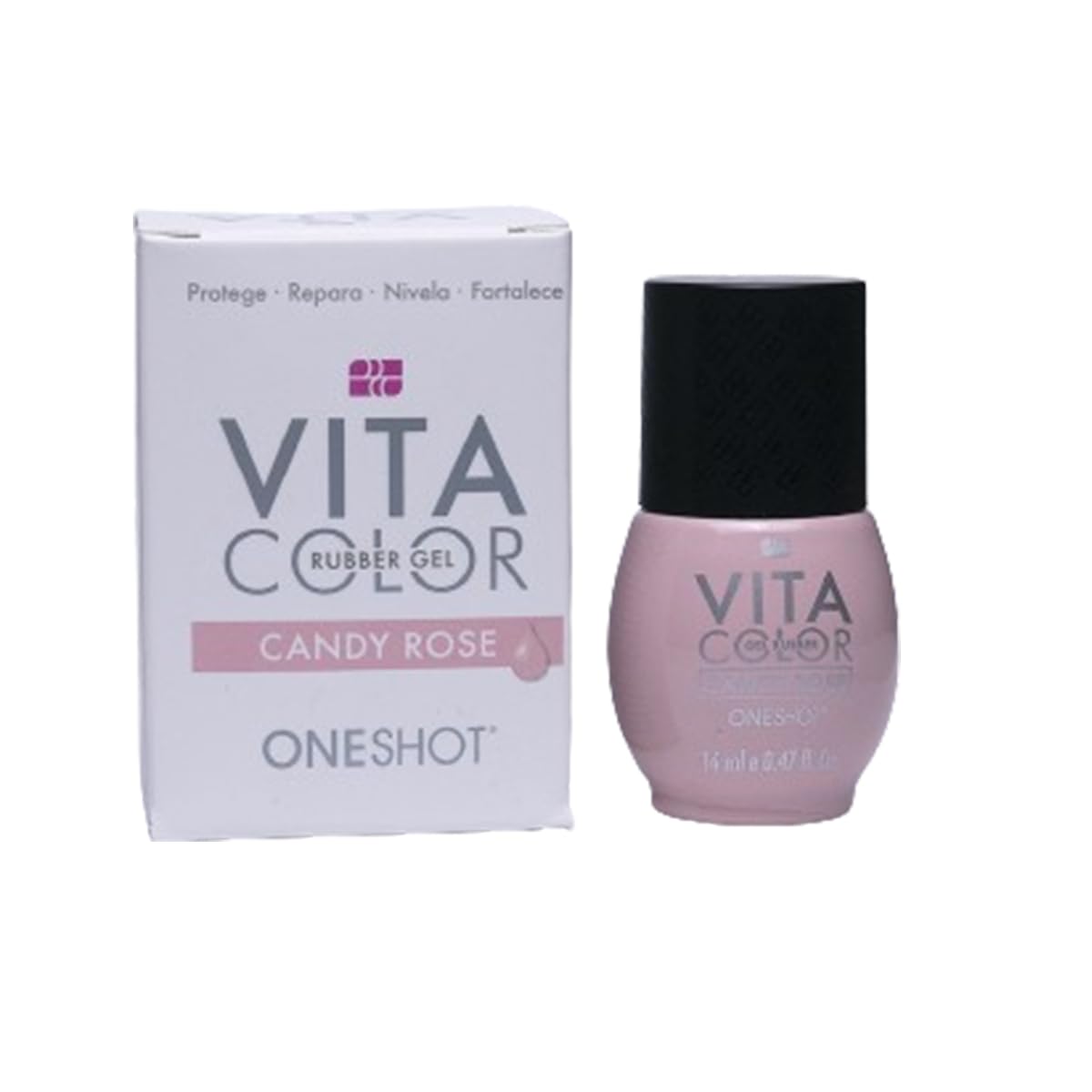 VITA COLOR - RUBBER GEL by ONE SHOT. Rubber Build Gel which self-levels and covers the imperfections of the natural nail. ADDED WITH CALCIUM AND VITAMINS. 0.47 Oz (CANDY ROSE)