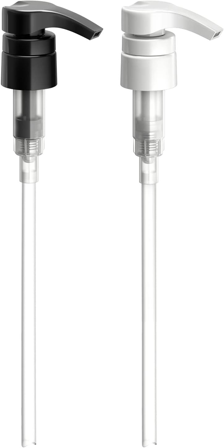 Bar5F 1-Liter Pumps for Shampoo and Conditioner Bottles for 33.8-Ounce Professional Salon Brands (White & Black)