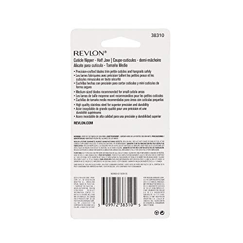 Revlon Half Jaw Cuticle Nipper, Manicure Tool for Nail Care, Hangnail Clipper, For More Precise Trims, Non-Slip Grip, Stainless Steel, 1 Count