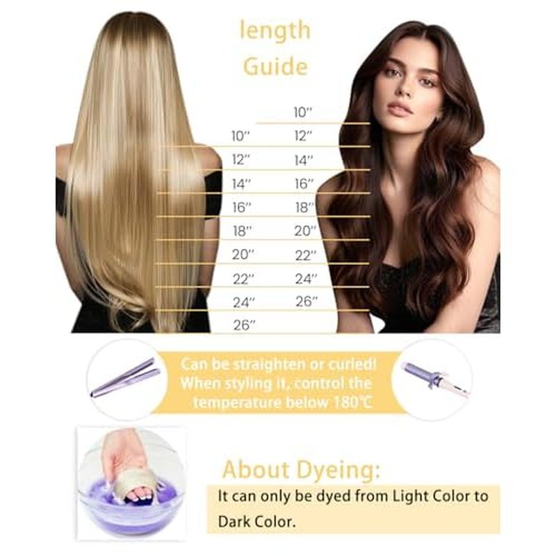 Hetto Sew in Hair Extensions Real Human Hair Ash Blonde Highlights Weft Hair Extensions Human Hair Blonde Highlights Sew in Hair Extension Double Weft 22 Inch 100g