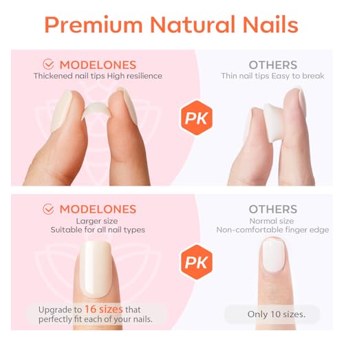 Modelones White Press on Nails, Short Square Fake Nails, Reusable Nail Kit with Nail Glue Adhesive Tabs Mini Nail File, Christmas Nails Press Ons 32Pcs16 Sizes, Women Girl Gift