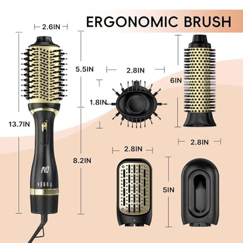 Hair Dryer Brush Set, Multifunctional Hot Air Brush for Salon Blowouts, Negative Ion Technology & Quick Drying, Shiny and Less Frizz, Black Champagne