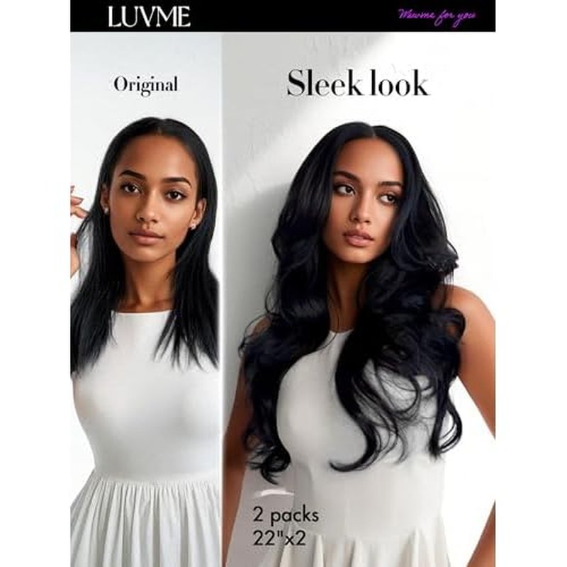 LUVME Body Wave Seamless 110g 7Pcs Clip in Hair Extensions Full Max with 16inch Remy Human Hair Extensions, Natural Black 100% Real Soft Hair
