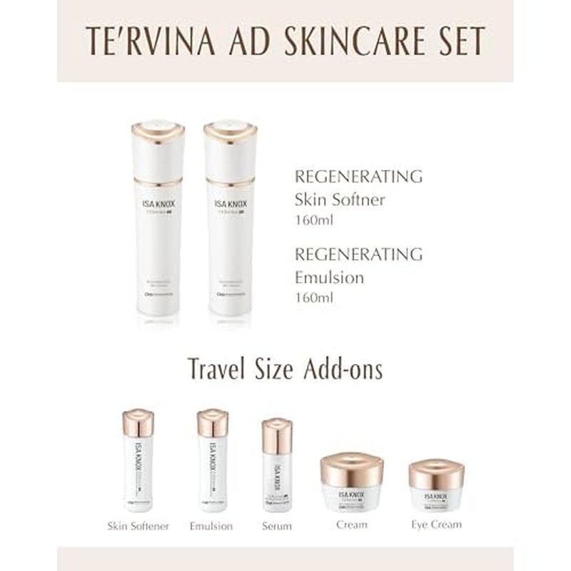 ISA KNOX TE'RVINA AD Regenerating Skincare Set (12.7fl oz) - Hydrating, Nourishing & Firming Toner & Moisturizer Set for Youthful and Radiant Skin, Placenta, Rose Absolute