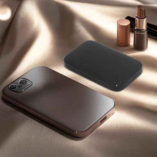 Mini Travel Makeup Mirror with Light ? Dual-Sided 5X/1X Magnification, Auto On/Off LED Lights, 180¡Æ Foldable Design, Portable Cosmetic Mirror for Handbag Small Make up Mirror - Black