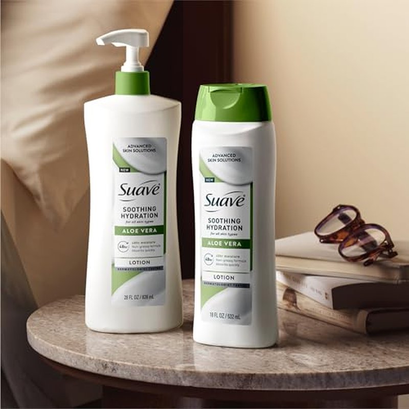 Suave Soothing Hydration Hand & Body Lotion With Aloe Vera Refreshes Dry Skin, Fast Absorbing, Intensive Moisturizing Cream For Women, Non Greasy, Allergen Free, 18 FL OZ, 6 Pack