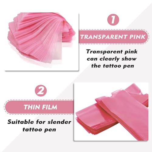 200PCS Tattoo Pen Covers - Rayyl Tattoo Pen Machine Covers Large Size 2.5x7.1 inch Pink for Cartridge Pen Machine Bags Sleeves Tattoo Kit Machine Pen Tattoo Supplies...