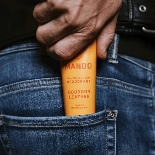 Mando Whole Body Deodorant For Men - Invisible Cream - 72 Hour Odor Control - Aluminum Free, Baking Soda Free, Skin Safe - 3 Ounce Tube (Pack of 2) - Bourbon Leather
