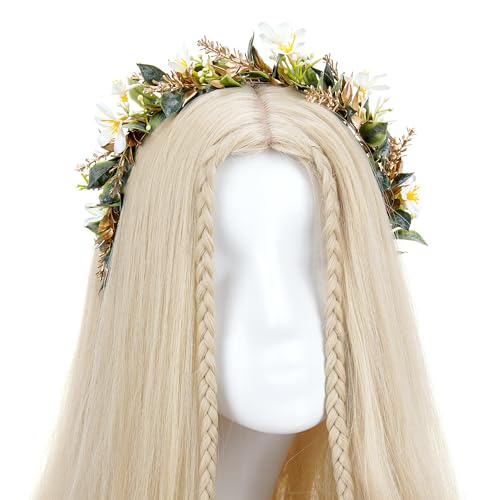 White Flower Crown Headband - Fairy Forest Floral Headpiece Woodland Elf Flower Hairband for Women Girls Renaissance Wedding Festival Party Hair Styling Accessory
