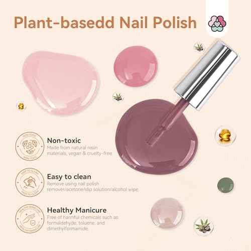 SAVILAND Nail Polish Set with Base Top Coat: Quick Dry 12 Classic Pink Nail Polish Non Gel Regular Nails Polish Kit with Castor Oil Toe Nail Lacquer Set for Women Nail Art 0.34 oz Fall Autumn
