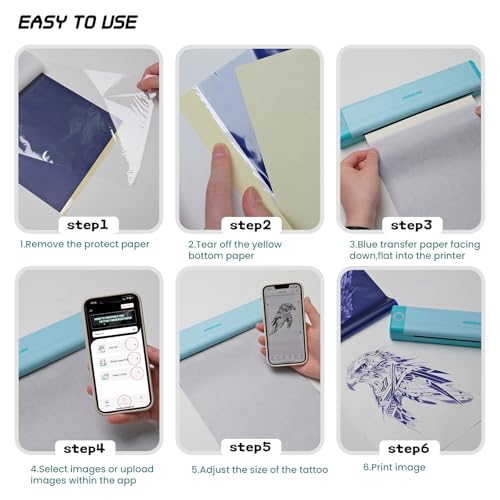 Padieoe Tattoo Stencil Printer, 2000mAh Wireless Thermal Tattoo Printer with 10PCS Transfer Paper, Compatible with Phone/Tablet/PC, Portable Thermal Transfer Machine for Tattooists & Beginners