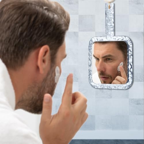 YEAKE Hand Mirror,Double-Sided Handheld 1X/5X Magnifying Mirror with Handle for Makeup, Shaving Mirror with Hole Hanging,Acrylic, 6.1" W x 10" L, Square Shape, Transparent 1 PC