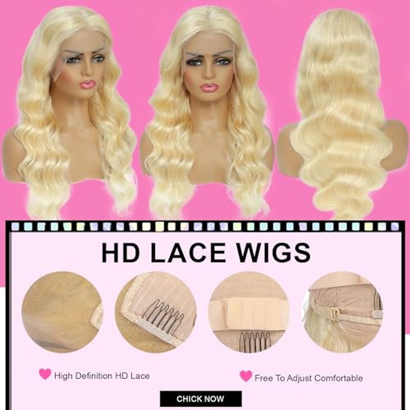 30 Inch 613 13x6 Lace Front Wig Human Hair Blonde Wig Human Hair 200 Density Blonde Body Wave Lace Front Wigs Human Hair Pre Plucked 613 HD Lace Frontal Wig