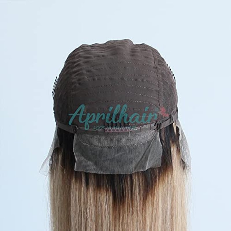 Pre-plucked Ombre #1B/27 Dark Root Honey Blonde Ear To Ear Lace Front Wigs Straight Glueless 150% Density Brazilian Virgin Human Hair With Baby Hair Full (16" inch, Lace Front Wig Straight)