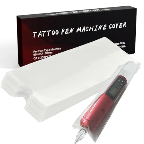 Yugui Large Tattoo Machine Pen Covers Bags - 200pcs Disposable Tattoo Gun Sleeves 2.4x7" Plastic Grip Bags for Tattoo Pen Machine Supplies, Clear