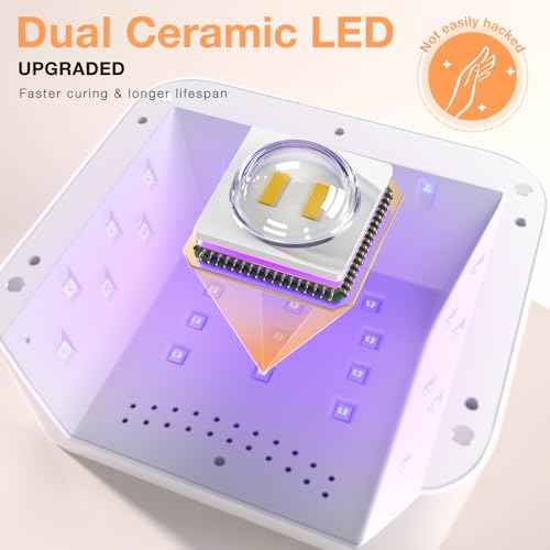 268W Cordless UV Nail Lamp, Rechargeable UV Light for Gel Nails with Unique Knob, Sparkling Rhinestones Diamond & LCD Display Screen, Professional Nail Dryer for Nail Salon & Home (White)